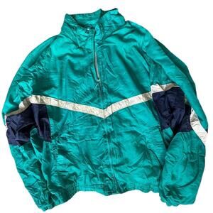 Vintage Pacific Trail Teal Navy White Colorblock Windbreaker Jacket XL 90s